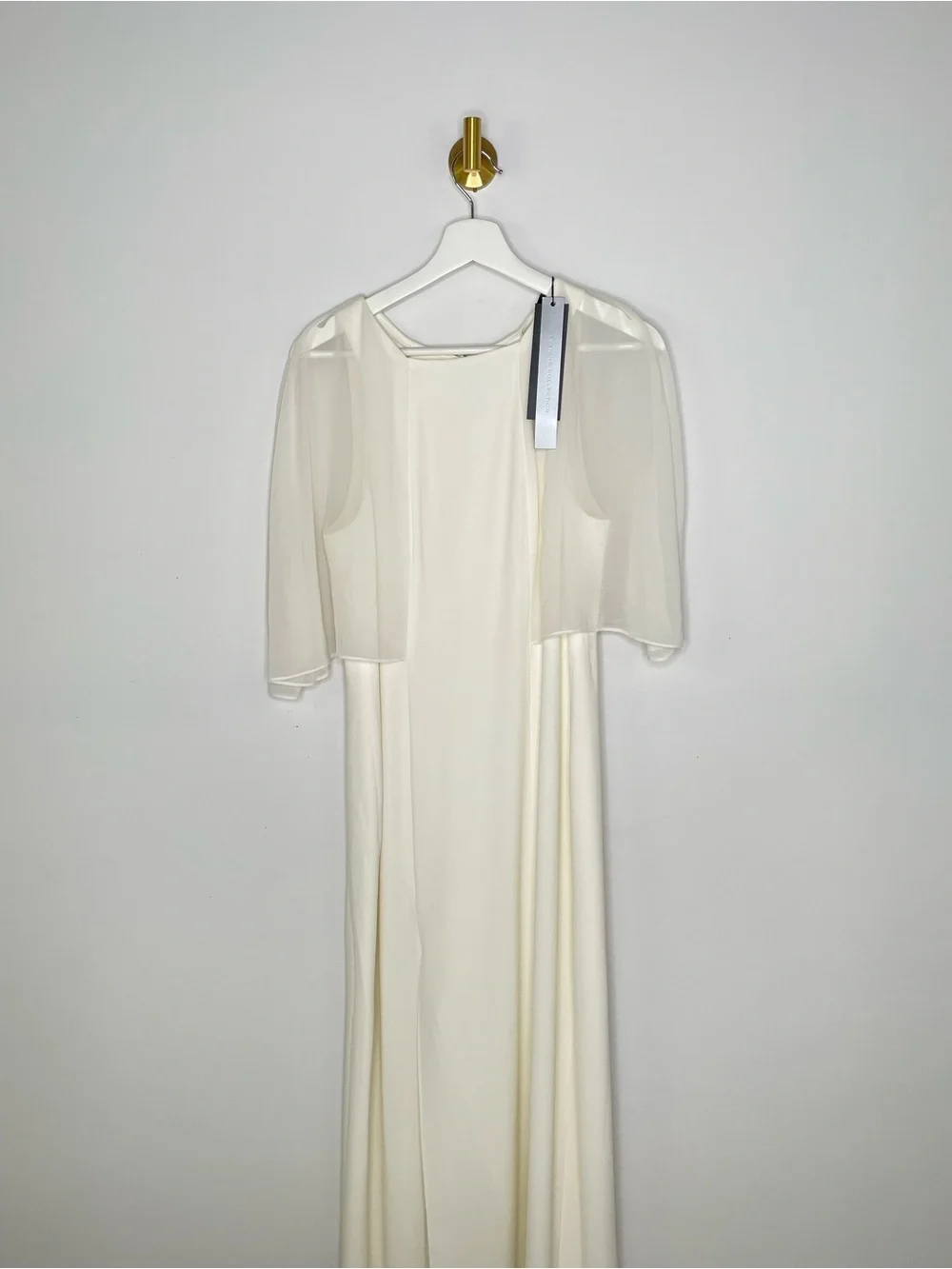 Dress | Halston Heritage NWT Cream Capelet Sheer Sleeve A Line Gown | Size 6 M - Picture 4 of 16